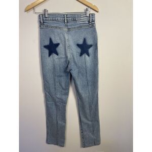 Revice Women Blue Jeans Star Back Size 28‎ USA Made Hi Rise Distressed